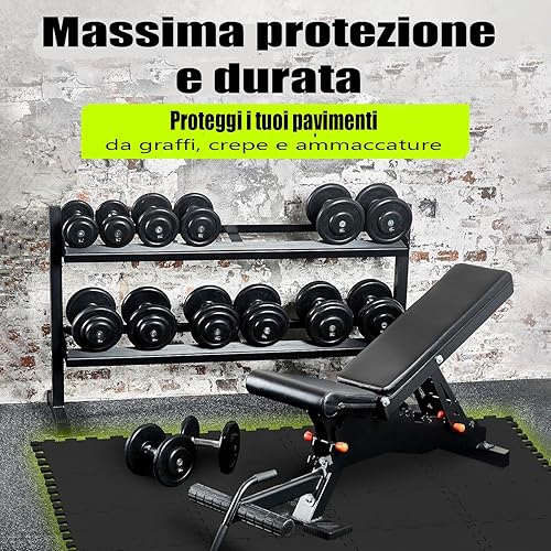 Tappeto Palestra, Tappeto Puzzle, Tappeto Gomma Antiscivolo, Tappetino Palestra, Tappetino Fitness, Home Gym, Tatami Palestra, Tappeti, Tappetino Ginnastica, x12 Puzzle 30x30cm 12mm - Ysert