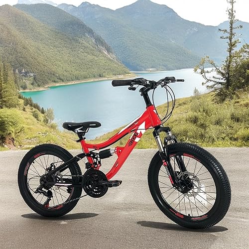 IBK Bicicletta Bici MTB 20'' Pollici Mountain Bike BIAMMORTIZZATA Ragazzo Cambio 21 Velocità Freni a Disco Rossa - Ysert