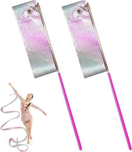 2 nastri lampeggianti per danza, nastro da ginnastica da 190 cm, bacchetta rotante per ballerini, per bambini, ballerini, allenamenti, feste di compleanno, esibizioni. - Ysert
