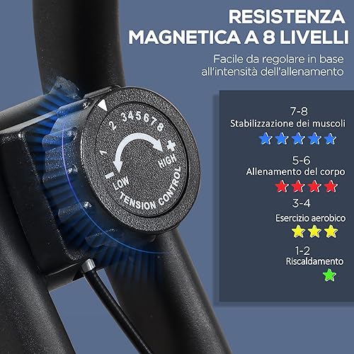 HOMCOM Cyclette Professionale con Resistenza e Altezza Regolabile, Cyclette Pieghevole in Acciaio e PP, 48x73x116 cm, Nera - Ysert
