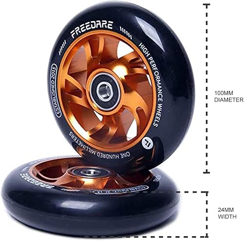 FREEDARE Pro Stunt - Ruote per scooter da 100 mm, cuscinetti a sfera ABEC 7, 89 A, Super Rebound, in poliuretano, 2 pezzi (arancione) - Ysert