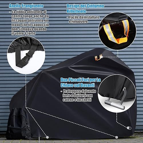 Telo Copri Bicicletta Impermeabile Anti-UV per 2 Bicicletta, Copribici Copertura 190T Custodia Protettiva per Bicicletta - 200×90×110cm, Nero - Ysert