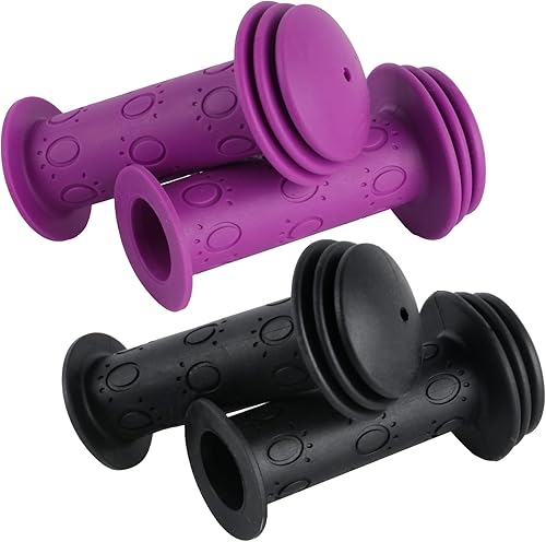 2 Paia Manopole Bici, Maniglie per Bicicletta Bambini, 22mm Manopole Impugnature per Manubrio Biciclette, Manopole Gomma Antiscivolo, Impugnatura per Manubrio Bicicletta Bambini - nero, viola - Ysert
