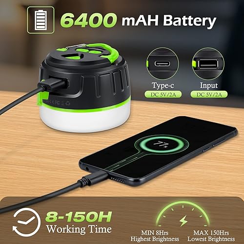Lanterna da campeggio, lanktoo luci per tende ricaricabili con telecomando e power bank 6400mAh - Ysert