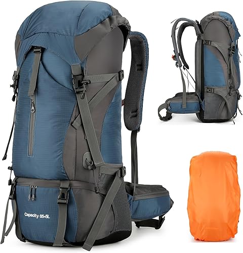 Zaino da 70L Impermeabile per Escursionismo e Campeggio con Copertura per la Pioggia, Ultraleggero ad Alta Capacità per Sport all'Aperto, Viaggio, Arrampicata e Touring (Nero) - Ysert
