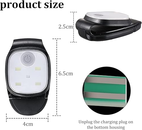 4 Pezzi LED Clip Lampade: Luce Riflettente USB Ricaricabile per Corsa e Jogging, 4 Modalità di Illuminazione, Mini Lampada Frontale per Attività all'Aperto - Ysert