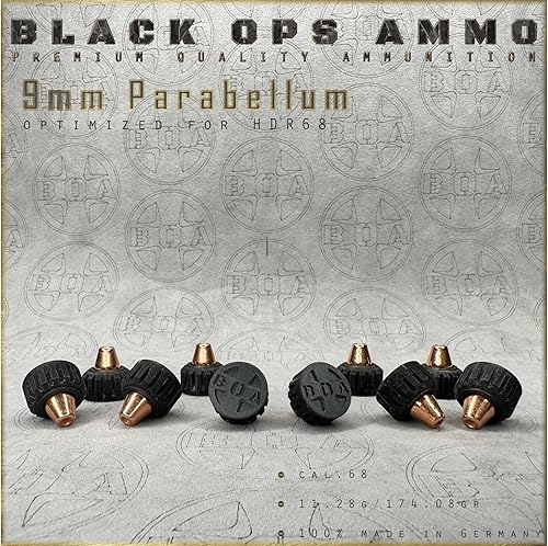 9 mm Parabellum TR68 / HDR68 Ammo Cal.68 by Black OPS Ammo for Target Shooting & Tactical Home Defence - Ysert