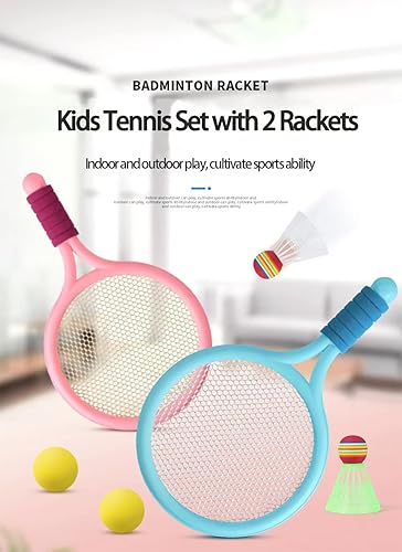 Set di racchette da tennis per bambini divertenti racchette da tennis con 2 racchette da badminton e 3 volani (oltre 3 anni) per interni ed esterni per giardini e giardini giochi sportivi multicolore - Ysert