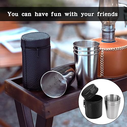 8 bicchieri in acciaio inox, 30 ml, impilabili, piccoli bicchieri in acciaio inox, impilabili con 2 custodie in pelle con chiusura lampo, per campeggio, picnic, escursionismo - Ysert