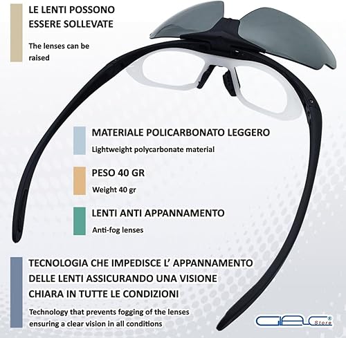 Occhiali Tattici Militari da Tiro, 3 Lenti Intercambiabili, Custodia Semirigida, Panno Pulizia, Tracolla Regolabile, Telaio Miopico - Ysert