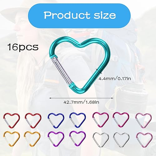 Moschettoni a Forma di Cuore, Moschettoni Piccoli Moschettone in Alluminio Portachiavi Clip Moschettone per Pesca, Campeggio, Trekking, Zaino - Ysert