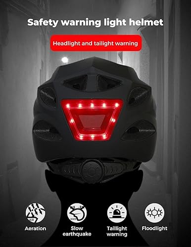 Casco da Bici e Monopattino con Spia Rossa + Luce Anteriore Bianca. Casco MTB, Bicicletta, Scooter; Leggero con fodera staccabile, Guscio in PC + EPS, 14 Prese d'aria e Cavo di ricarica USB. - Ysert
