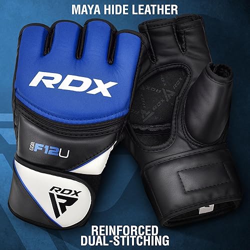 RDX MMA Guanti Grappling Arti Marziali Allenamento, Maya Hide Pelle, Palmo Aperto Imbottitura Guantoni, Gabbia Gloves Per Kickboxing Sparring Muay Thai Sacco Boxe Combattimento, Uomo Donna - Ysert