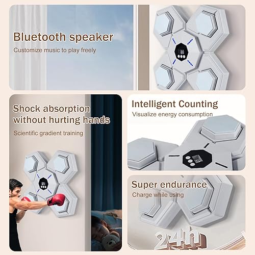 Macchina da Boxe Musicale, Intelligente Elettronica Boxing Machine Montato a Parete con Luce a LED, Bluetooth Elettronica Boxe Macchina da Parete con Guanti per Exercise, per Adulti e Bambini - Ysert