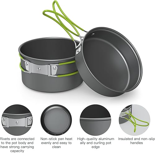 Lixada Set da Cucina Portatile, Multifunzione, per 2-3 Persone, per Campeggio, Picnic, Escursioni, attività all’Aperto, Pot + Pan - Ysert