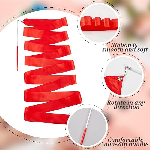 2pz Nastri Da Ballo Rossi 4.3m di Lunghezza Nastro Da Ginnastica Ritmica Nastri Da Ballo Artistici Nastri Da Ballo per Ballerini Bacchetta Nastri Da Ballo per Allenamento di Danza Artistica - Ysert