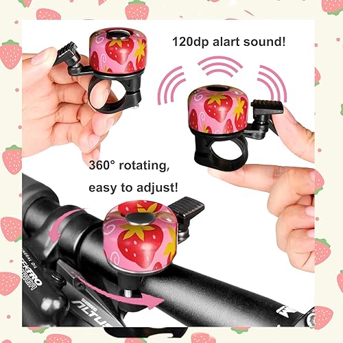 Campanelli Per Bicicletta Per Bambini,Campanello Bici Bambina, Set Di 2,Suono Forte Universale, Stile Classico Retro, Adatto a Bici Da Strada, Mountain Bike e Monopattino, Motivo Fragola - Ysert