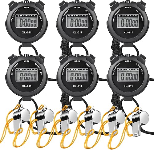 Cronometro Digitale Sportivo,6 Pezzi Digitale Cronometro Sportivo,Cronometro Elettronico Con Fischietto,Cronometro Digitale Memoria Per Basket,Palestra,Corsa(Nero) - Ysert