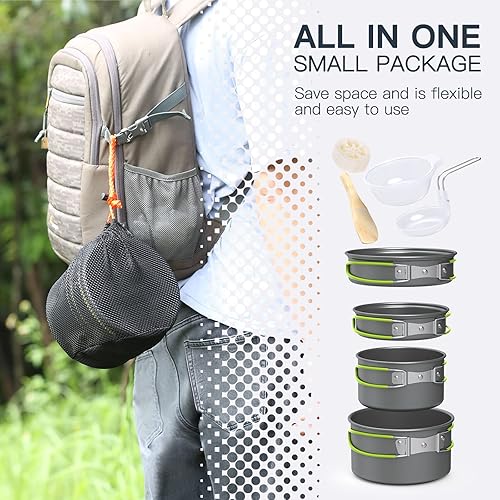 Lixada Set da Cucina Portatile, Multifunzione, per 2-3 Persone, per Campeggio, Picnic, Escursioni, attività all’Aperto, Pot + Pan - Ysert