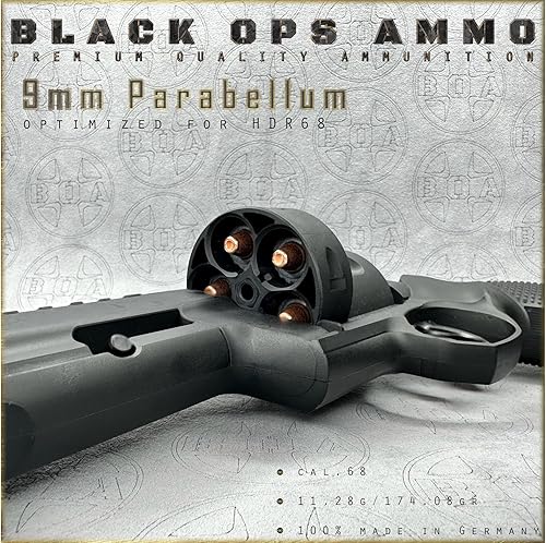 9 mm Parabellum TR68 / HDR68 Ammo Cal.68 by Black OPS Ammo for Target Shooting & Tactical Home Defence - Ysert