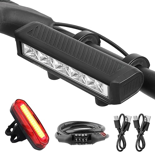 Luce Bicicletta Anteriore Luci Led Bici Ricaricabili USB + Lucchetto Bici Corsa mtb Posteriore Faro Fanali Fanalino Kit Potenti Bike Light Torcia Monopattino Elettrico Anteriori Posteriori Faretto - Ysert