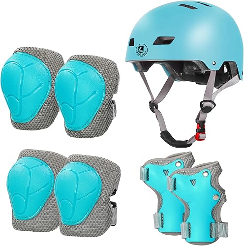 LANOVAGEAR Set di Casco Protezione Bambini con Casco Regolabile Ginocchiere Gomitiere e Polsiere per Skate Bicicletta Pattinaggio Monopattino Skateboard (2-8Anni - Ysert