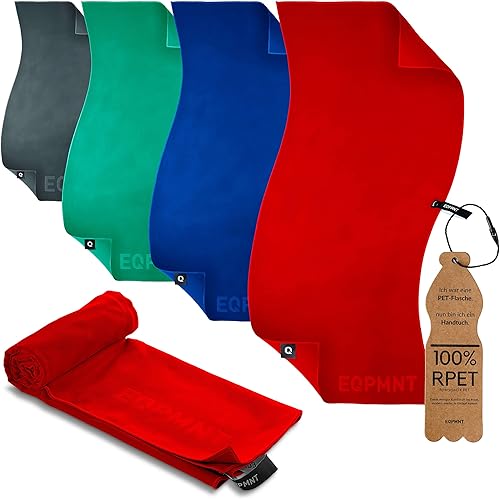 Asciugamano in microfibra sostenibile, grande, piccolo, leggero e ad asciugatura rapida, in microfibra riciclata al 100%, colore rosso - Ysert