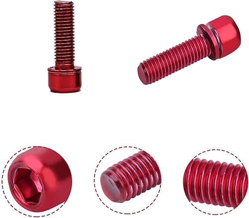 Viti in Lega di Titanio Bici in Lega di Titanio Vite da Bicicletta con Rondelle Bulloni Fissi per Mountain Bike Bulloni Conici in Lega M5 x 18 mm per Attacco Manubrio MTB in Lega, Rosso 6 Pezzi - Ysert