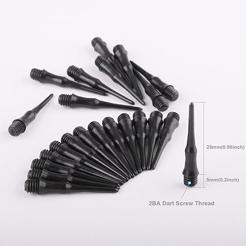 Punte morbide per Freccette 500 Pezzi 2BA Thread Punta Morbida in plastica Punta Morbida per Sostituzione Punte per Freccette Nere - Ysert