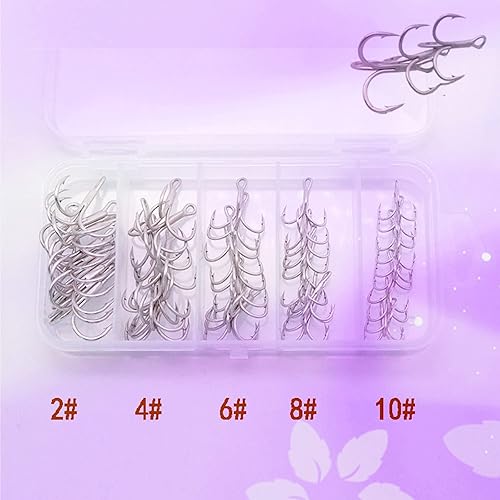 Ganci da Pesca ad alto Tenore di Carbonio in Acciaio Dimensioni 2#4#6#8e10# 50 PezziAmi da Pesca Triplo Ami da Pesca Ardiglione Ami da Pesca in Acciaio al Carbonio Spinato per la Pesca in Mare Misto - Ysert