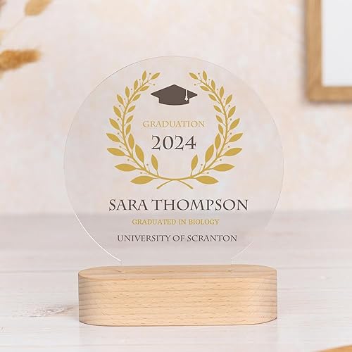 Trofeo Personalizzabile con Nome e Foto | Targa Personalizzata | Plexiglass | Base in Legno Naturale | Rotondo - Ysert