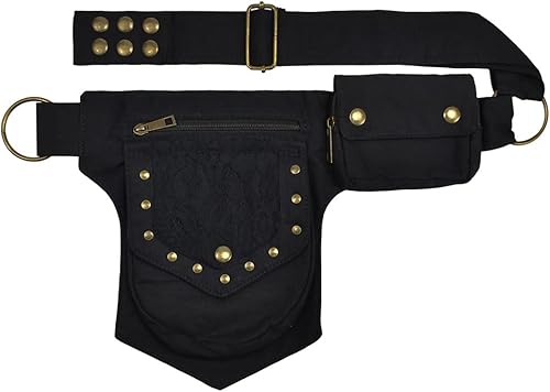 NAROSEBE Borsa Rinascimentale Marsupi Sportivi Marsupio in Vita Borsa Gamba per Donna Cintura in Vita Rinascimentale per Festival Concerti Discoteche Cosplay Avventure all'aria aperta, Nero - Ysert