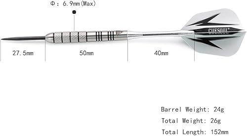 CUESOUL 95% tungsteno 24 Grammi Punta in Acciaio al tungsteno, Set di Freccette con 1 Custodia Deluxe per Freccette (CSTSTD028-24L) - Ysert