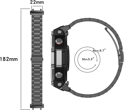 Compatibile con Amazfit T-Rex 3 cinturino in metallo, acciaio inox, cinturino di ricambio regolabile per Amazfit T-Rex 3 48 mm accessori - Ysert