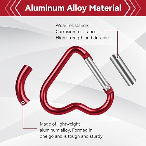 Moschettone a Forma di Cuore, Moschettone di Sicurezza in Lega di Alluminio Clip di Sicurezza Fibbia da Campeggio per Escursioni, Arrampicata, Campeggio, Trekking (Rosso) - Ysert