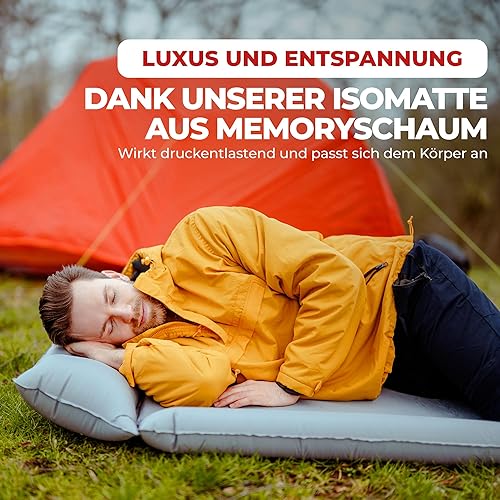 Materassino autogonfiabile [Comfort Wings] materasso gonfiabile con memory foam, materasso da campeggio in schiuma, spessore 5 cm, impermeabile, per escursioni, festival, campeggio - Ysert