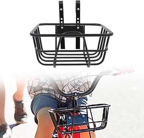 Cestino Anteriore per Bicicletta in Filo Metallico con Ganci o, Forte capacità di carico, Nero Senza Copertura, Bici da Uomo e da Donna, - Ysert