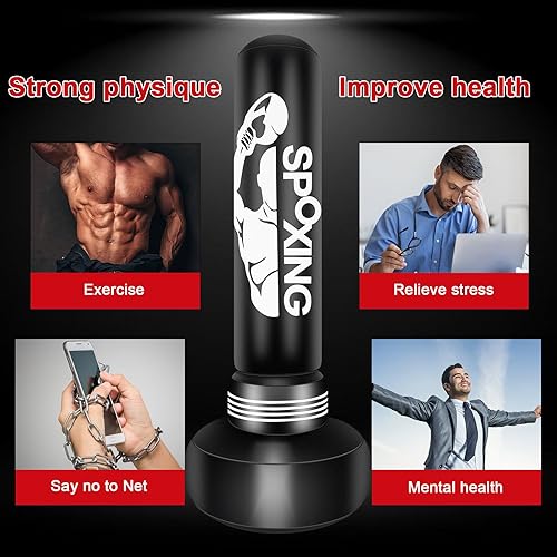 Heavy Punching Bags per Adulti - 69 ''Freestanding Boxing Bag con Stand per Uomini Formazione MMA Muay Thai Fitness - Ideale Standing Gonfiabile Kickboxing Bag - Ysert
