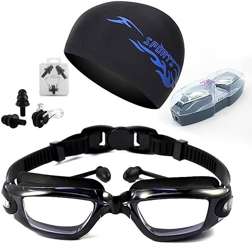 XUBX Occhialini da Nuoto e Cappelli da nuoto con clip per naso, tappi per le orecchie, Occhialini Piscina, Occhiali da Nuoto, Anti-Appannamento Anti-perdite, per Uomo Donna Adulti - Ysert
