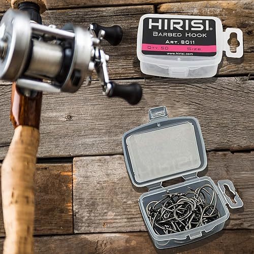 Hirisi 8011 - 50 ami da pesca da 2 a 10, con ardiglione, ganci per carpa con occhiello per la pesca alla carpa, in acciaio al carbonio, per boilie, diverse misure, confezione da 1 (50 pezzi) - Ysert