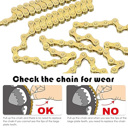 Il Set Catena Mtb Contiene 116 Maglie, Catena Bici 9 Velocità Misura 1/2'X11/128', Processo Galvanico Ricambi Bici Antiruggine, Adatto per Bici da Strada E Mountain Bike (Oro) - Ysert