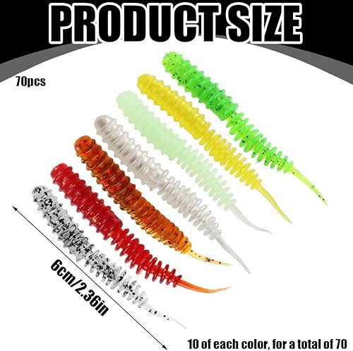 70 Pezzi Kit Di Esche Da Pesca Morbide,6Cm Curly Viper Esca Di Gomma Per Trote, Per Crappie, Luccio, Trota, Minow, Esche Da Pesca A Vermi, Coda Da Pagaia(7Forma) - Ysert