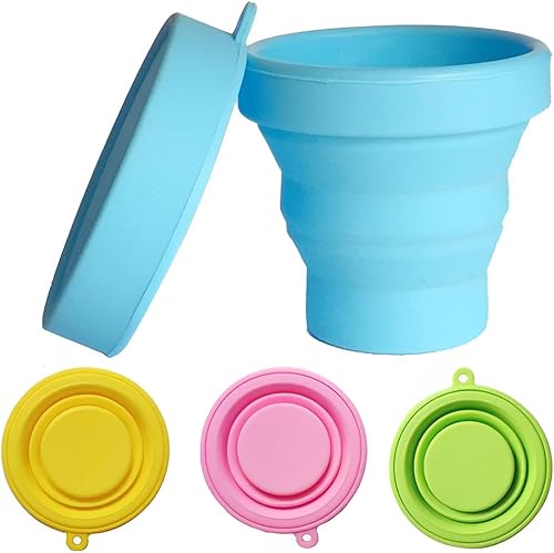 Borraccia Pieghevole da 170 ml, Tazza da Campeggio per Campeggio con Coperchio e moschettone, Bicchiere Pieghevole per Campeggio/Escursionismo, 4 Pezzi - Ysert