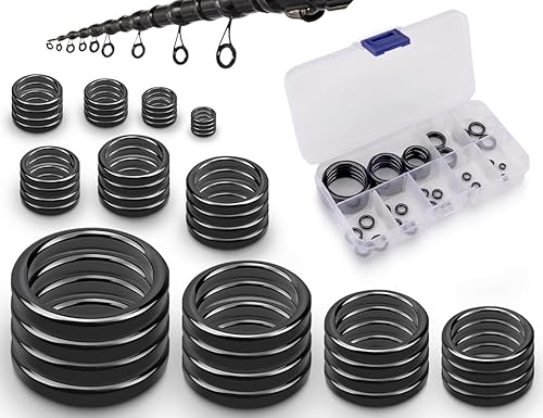 44 Pezzi Set di Anelli per Canna da Pesca,Anello terminale in Ceramica,Guide in Ceramica,Anello per Punta di Canna da Pesca,della Guida di Canna (Nero,3,76 mm-29,8 mm) - Ysert