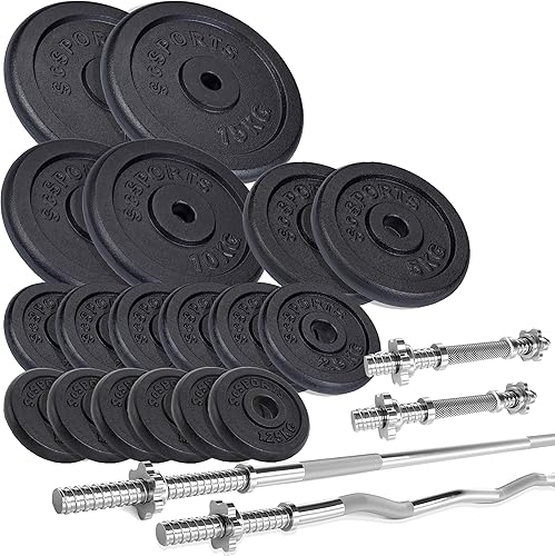 Bilancieri con Pesi - Set da 100/83/55/35/29/28 kg, Dischi Pesi in Ghisa, Ø 31 mm, Barra in Acciaio, Presa Antiscivolo, Nero - Manubri, Sbarra, Palestra - Ysert