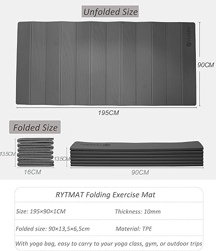 Tappetino Yoga Pieghevole 195×90cm TPE 10mm Spesso Tappetino Palestra Antiscivolo per Casa Tappetino Pilates Impacchettabile per L'allenamento Campeggio Viaggio - Ysert