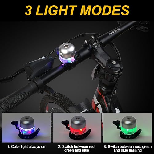 Flintronic Campanello per Bicicletta con Suono Nitido, Campanello per Bicicletta con Cinghie Regolabili, 3 Modalità di Illuminazione, per Bambini e Adulti, Mountain Bike, Bici da Strada - Ysert