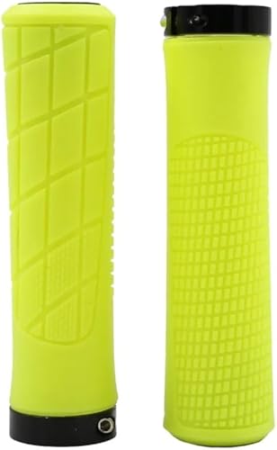 Manopola MTB LOCKRING. Manopole per bici mtb 135x22mm. Manopole bici ergonomiche. Manopole mtb con collarino di bloccaggio interno e tappo di chiusura. Manopole bici mtb in gomma. Giallo fluo. - Ysert