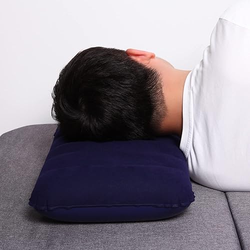 Cuscino Gonfiabile per Campeggio, Spiaggia e Escursioni Compatto e Ultraleggero Cuscino da Viaggio in Velluto Morbido, Blu 43x27 cm - Ysert