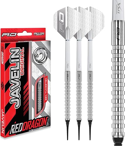 RED DRAGON Javelin Original - Set di freccette in tungsteno, 18 g, con alette e steli - Ysert